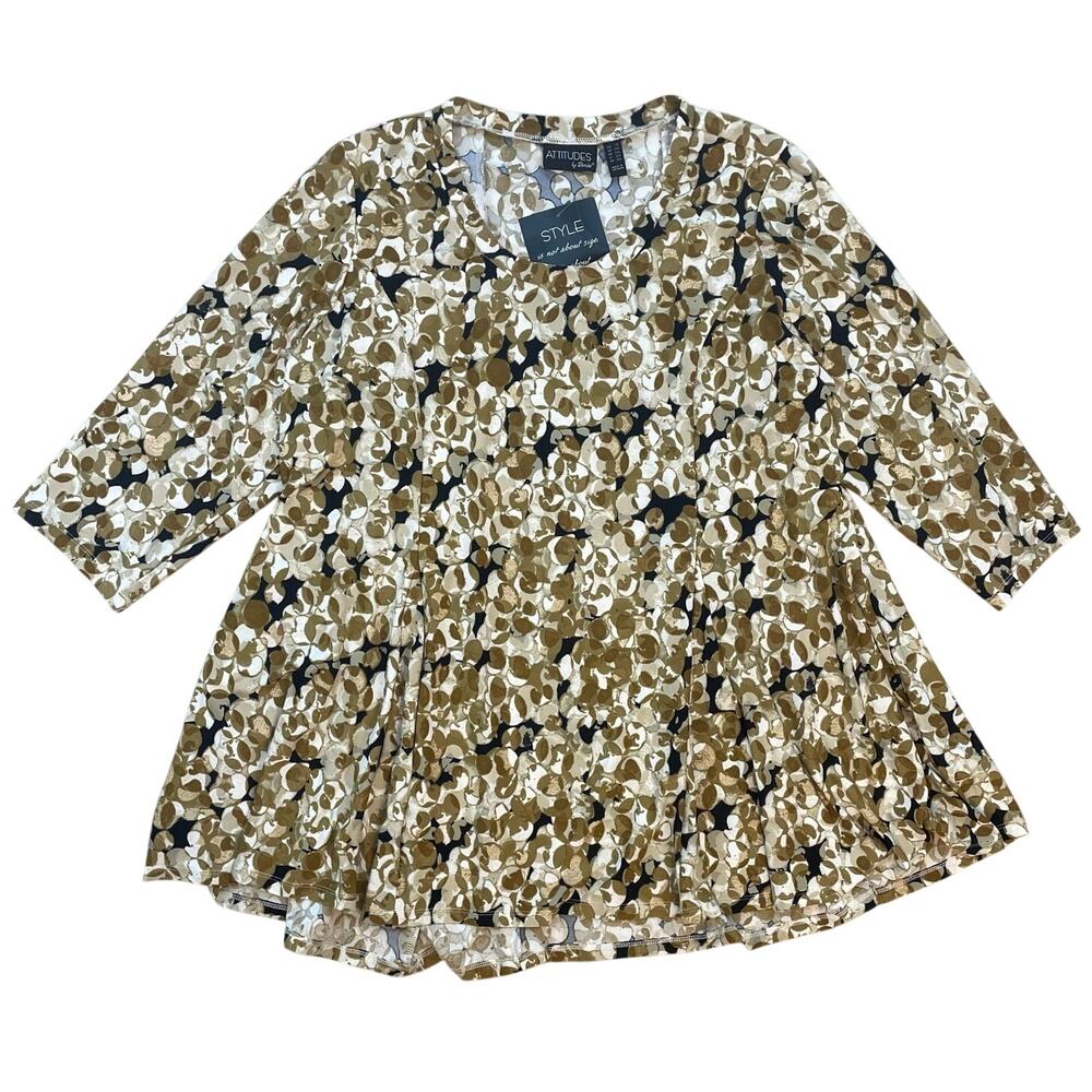 Attitudes by Renee 2X Floral Cocoon Tunic Top Plus Size Pockets Stretch NWT